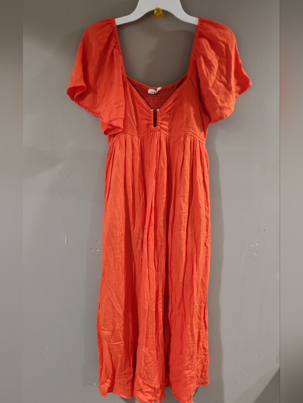 In Moon Linen Tencel Flutter Sleeve Maxi Dress With Gold Nutch Sz M